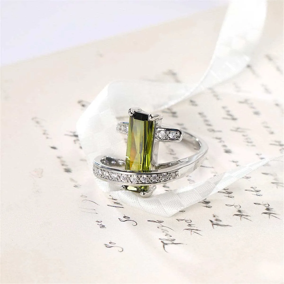 Olive Cubic Zirconia & Crystal Geometric Ring sold by Zulily