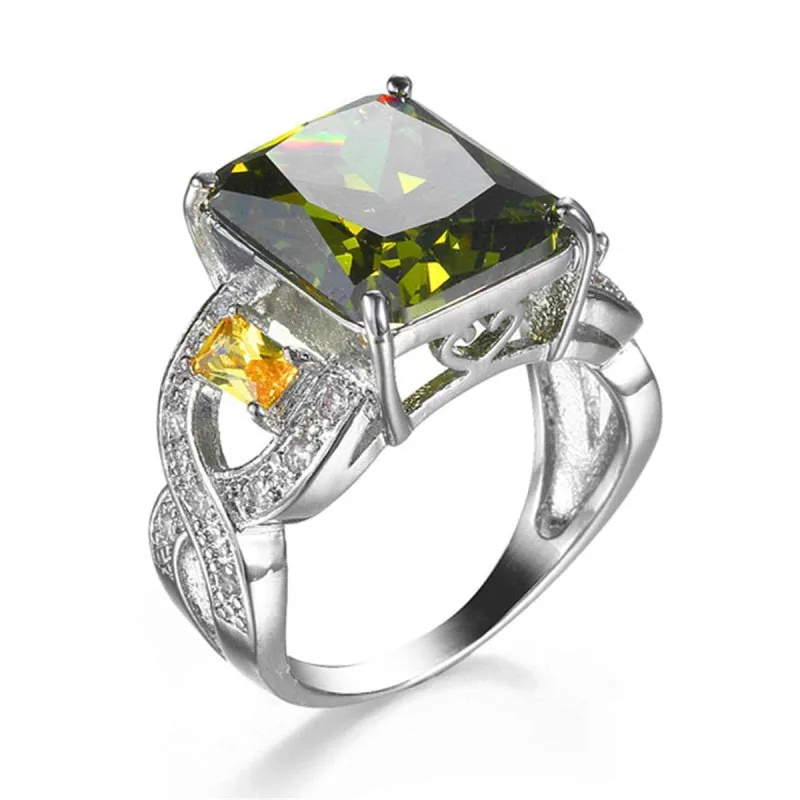 Olive Green & Yellow Crystal Filigree Ring made by Zulily