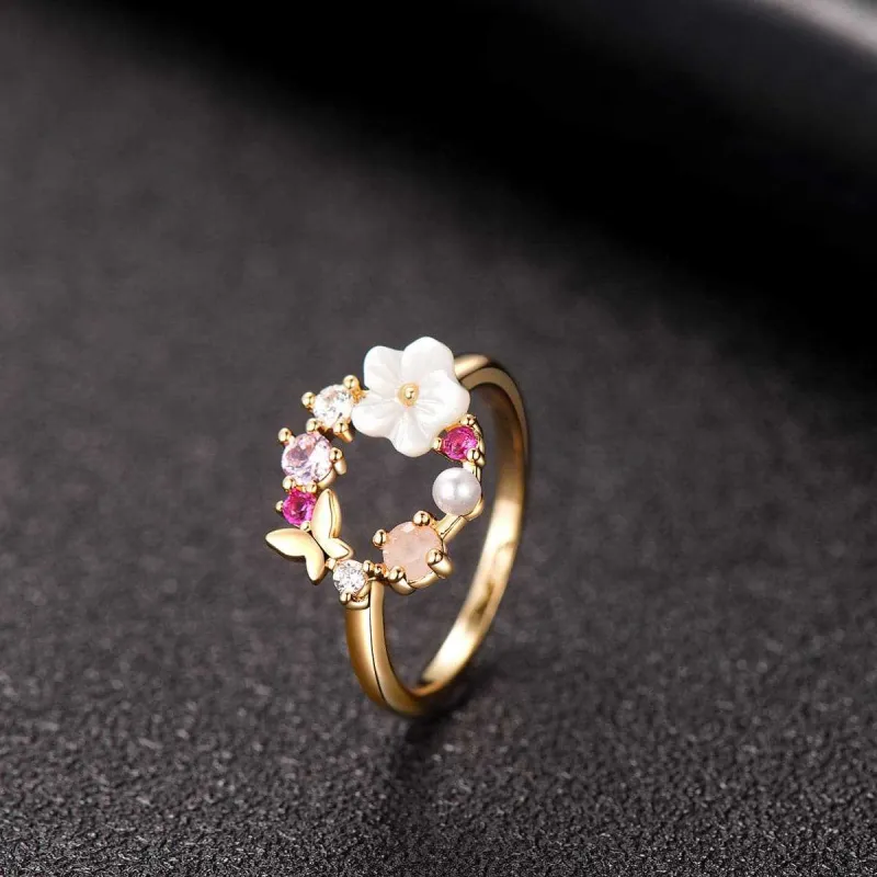Opal & Pearl Goldtone Floral Open-Circle Ring made by Zulily