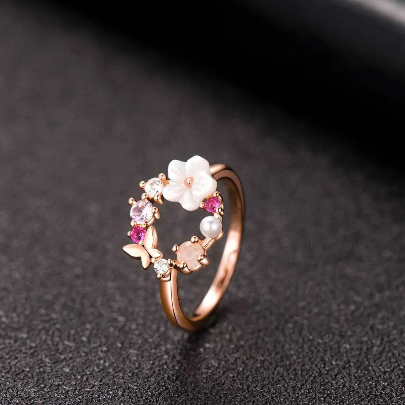 Opal & Pearl Rose Goldtone Floral Open-Circle Ring made by Zulily