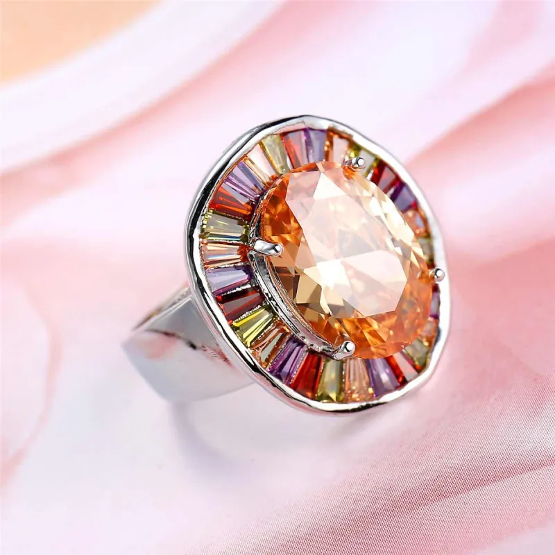 Peach Crystal & Cubic Zirconia Cocktail Ring made by Zulily