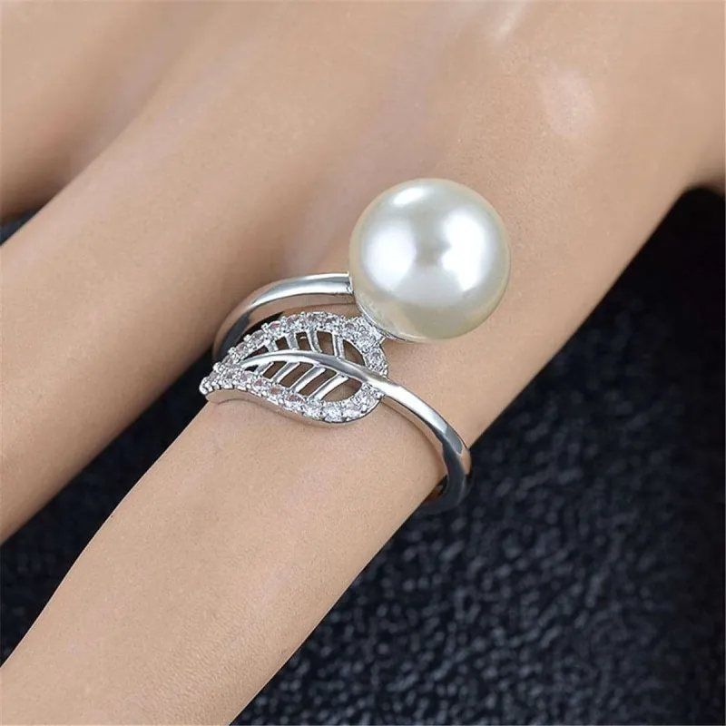 Pearl & Cubic Zirconia Silvertone Leaf Bypass Ring made by Zulily