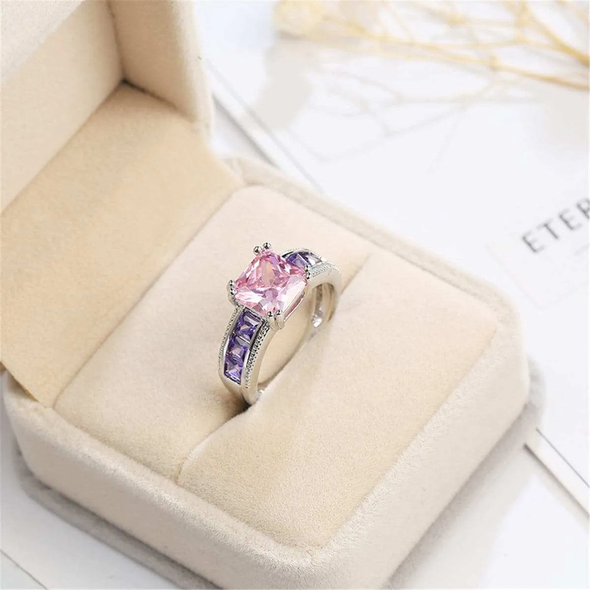 Pink & Purple Crystal & Silvertone Cushion-Cut Ring sold by Zulily product image thumbnail 4