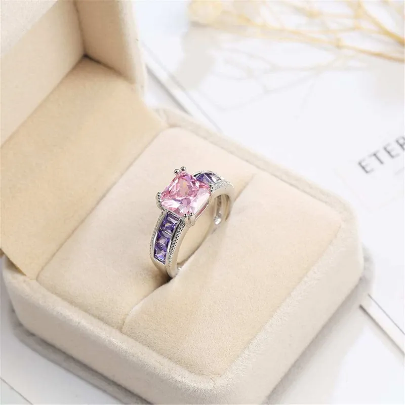 Pink & Purple Crystal & Silvertone Cushion-Cut Ring made by Zulily