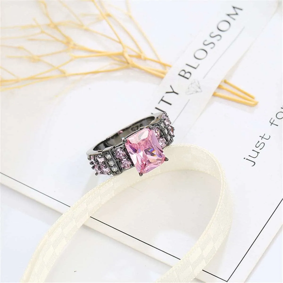 Pink Crystal & Blacktone Rectangle Ring sold by Zulily