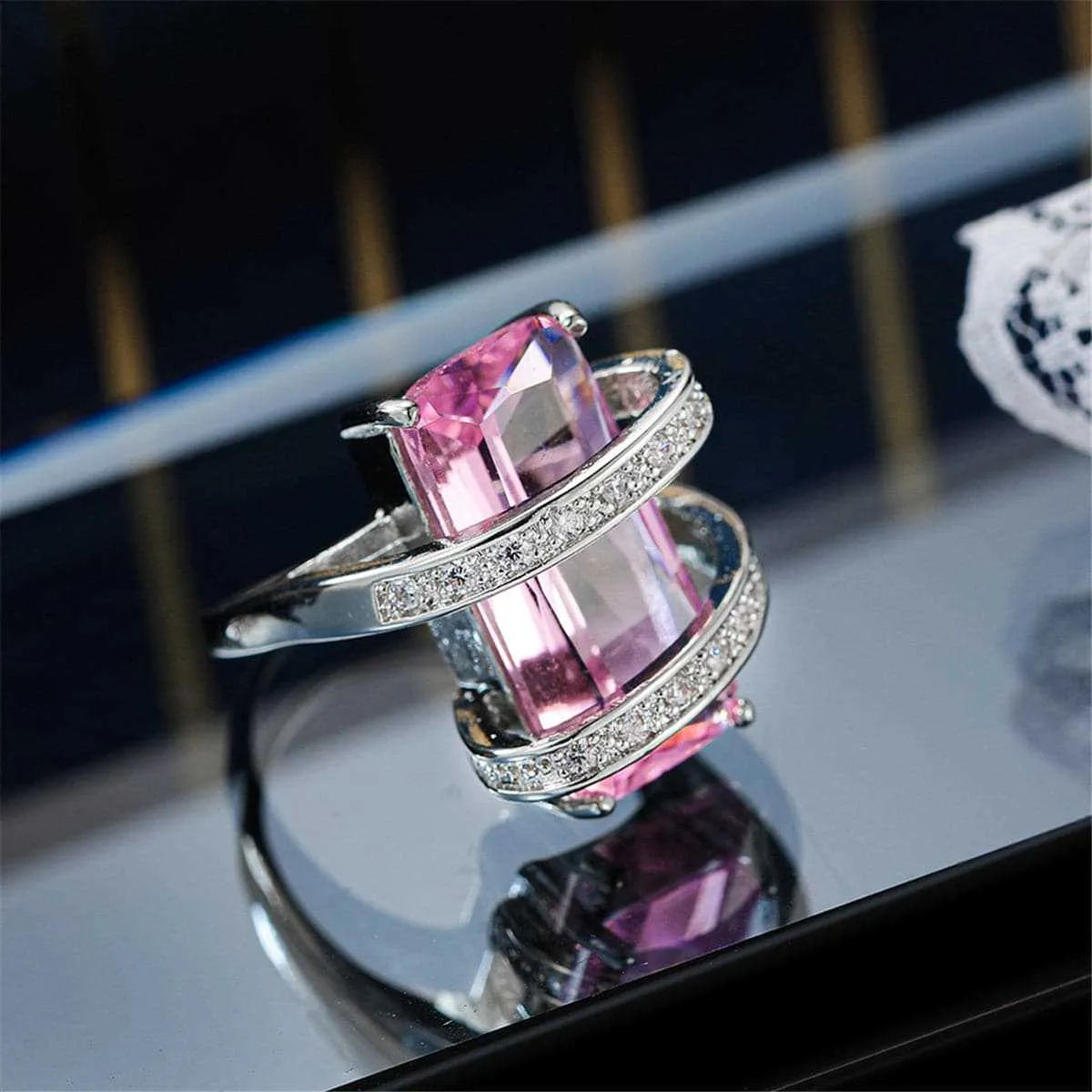 Pink Crystal & Cubic Zirconia Geometric Ring sold by Zulily product image thumbnail 4