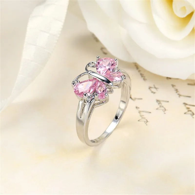 Pink Crystal & Silvertone Butterfly Ring made by Zulily