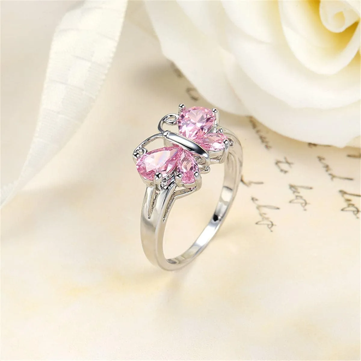 Pink Crystal & Silvertone Butterfly Ring sold by Zulily product image thumbnail 2
