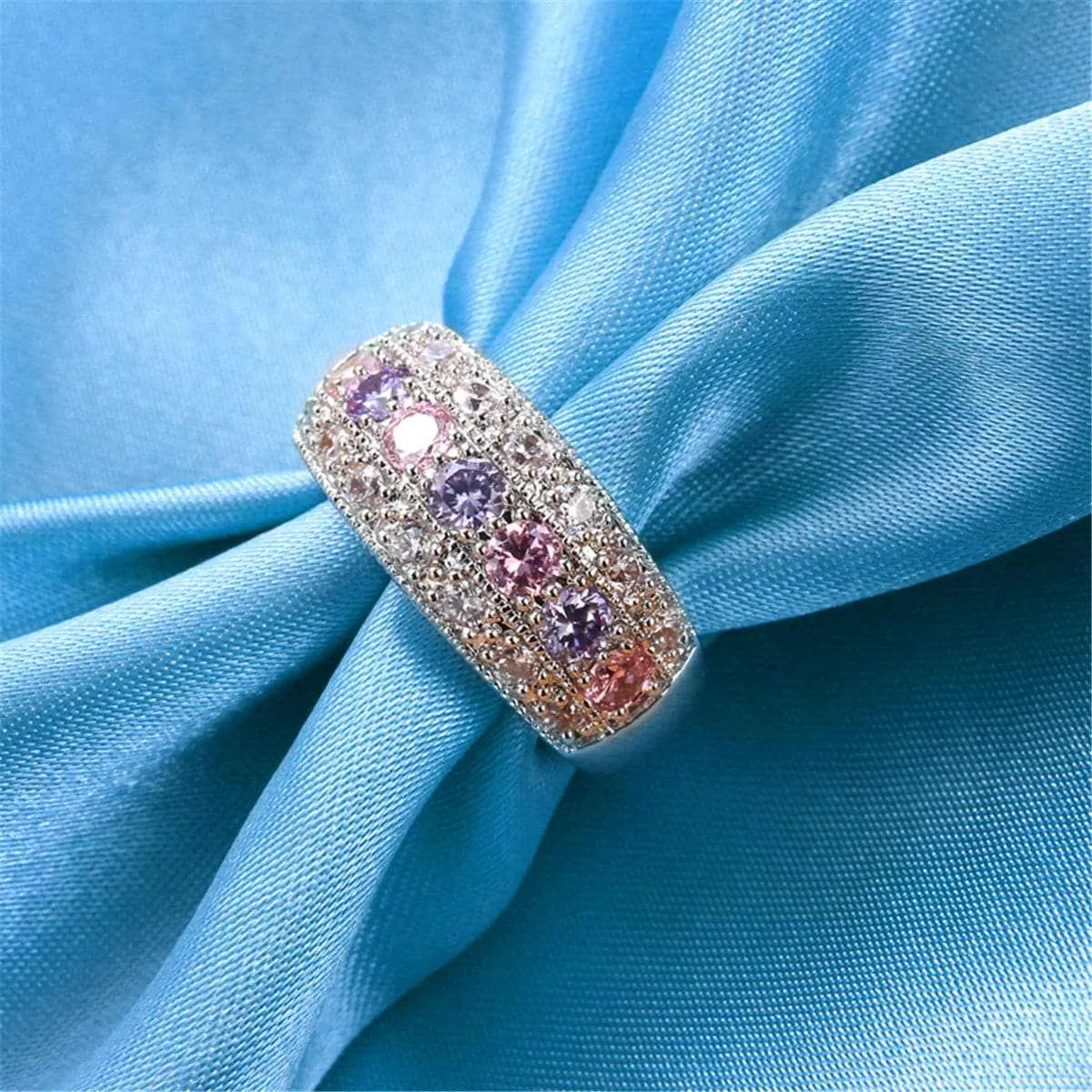 Pink Crystal & Silvertone Band Ring sold by Zulily product image thumbnail 3