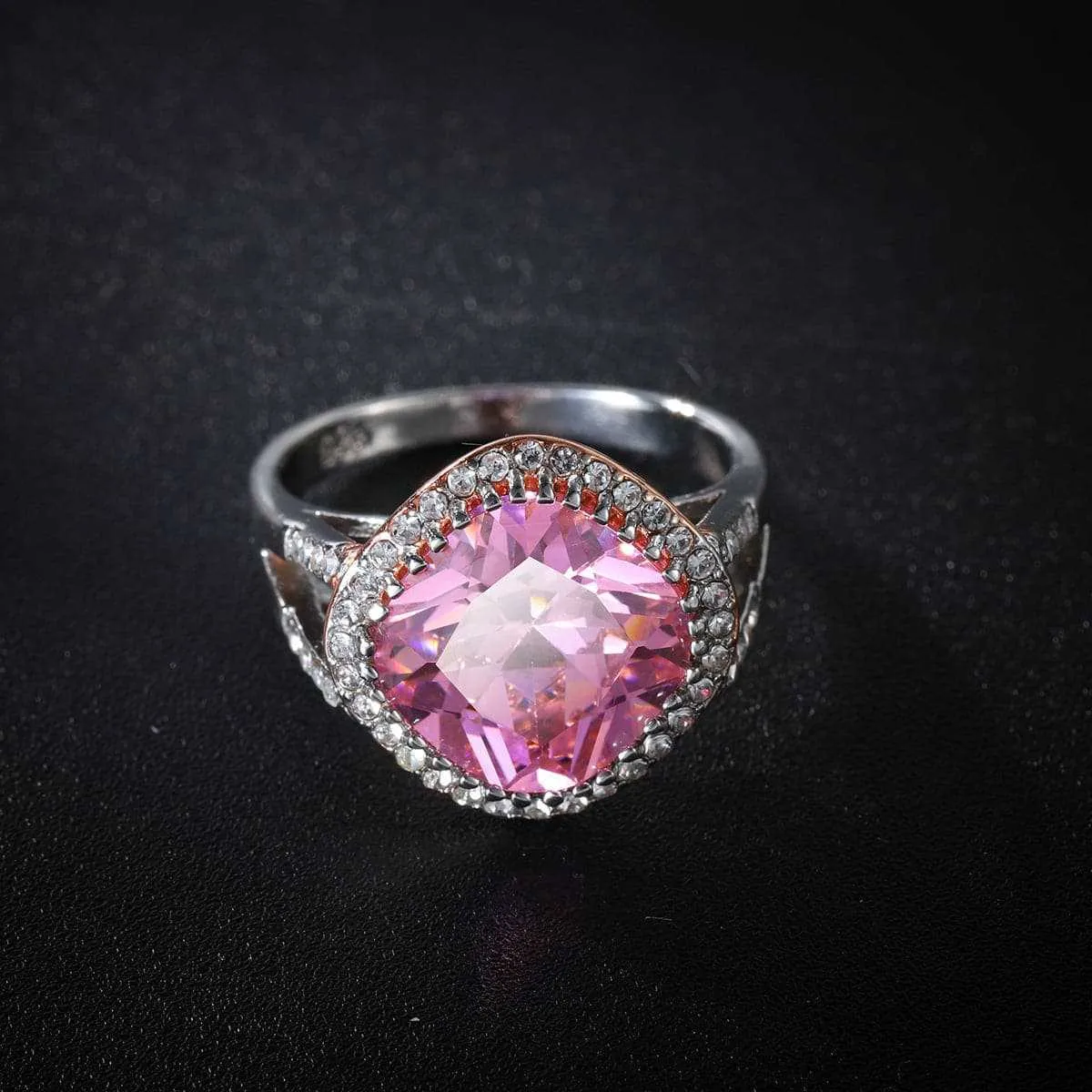 Pink Crystal & Two Tone Cushion-Cut Halo Ring sold by Zulily product image thumbnail 3