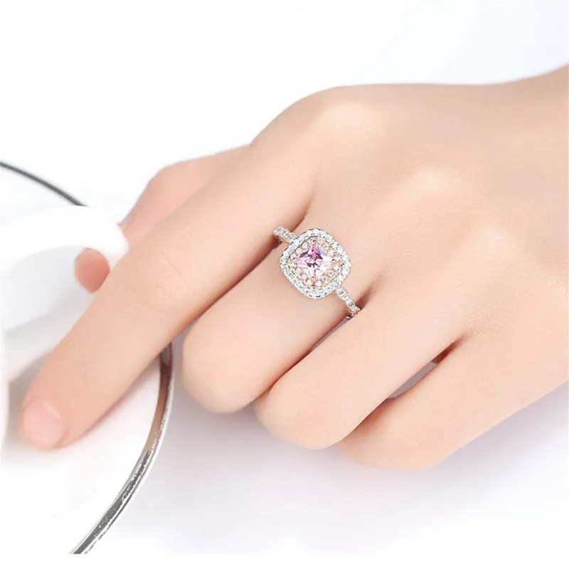 Pink Crystal & Two Tone Princess-Cut Halo Ring made by Zulily