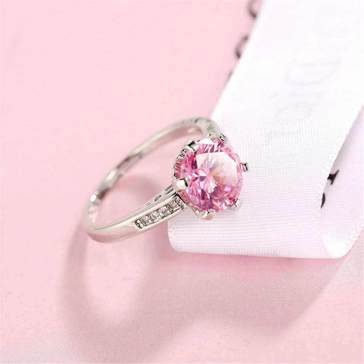 Pink Cubic Zirconia & Crystal Prong Round Ring sold by Zulily product image thumbnail 2