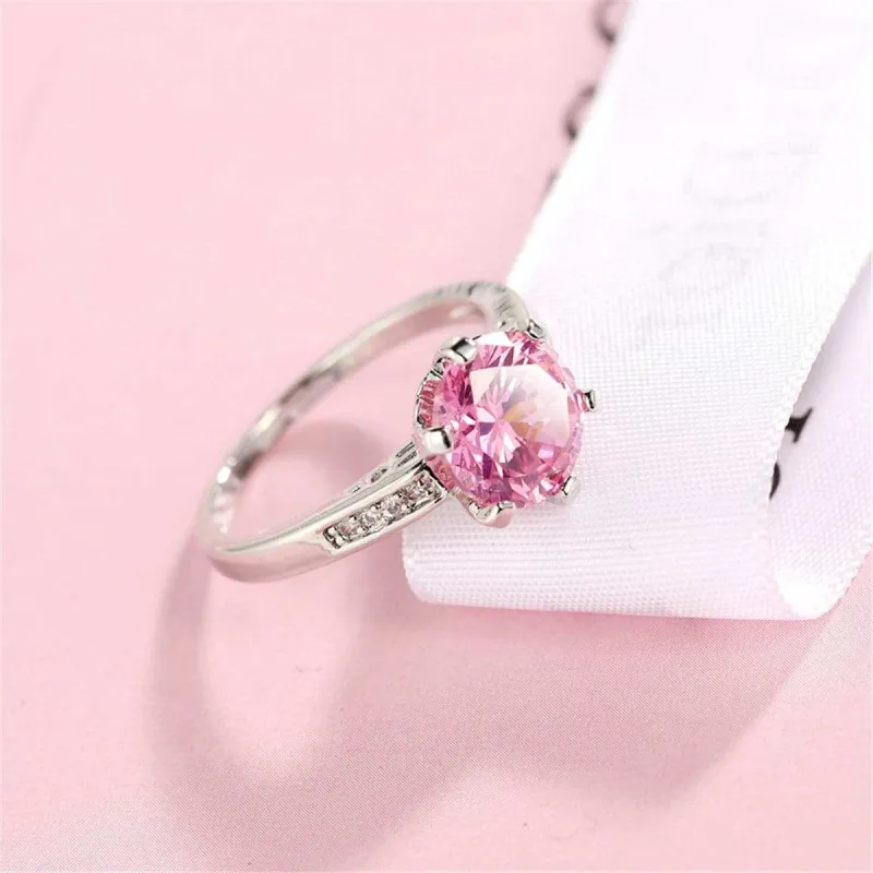 Pink Cubic Zirconia & Crystal Prong Round Ring made by Zulily
