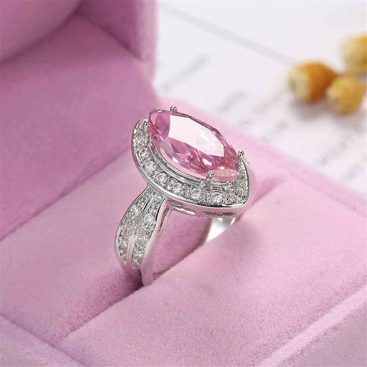 Pink Cubic Zirconia & Crystal Halo Marquise Ring sold by Zulily product image thumbnail 2