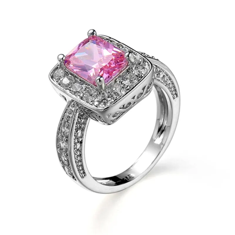 Pink Cubic Zirconia & Crystal Halo Radient-Cut Ring made by Zulily
