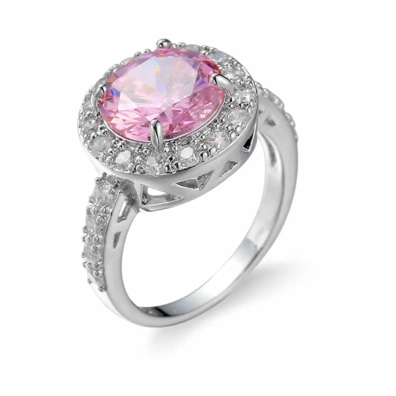 Pink Cubic Zirconia & Crystal Halo Round Ring made by Zulily