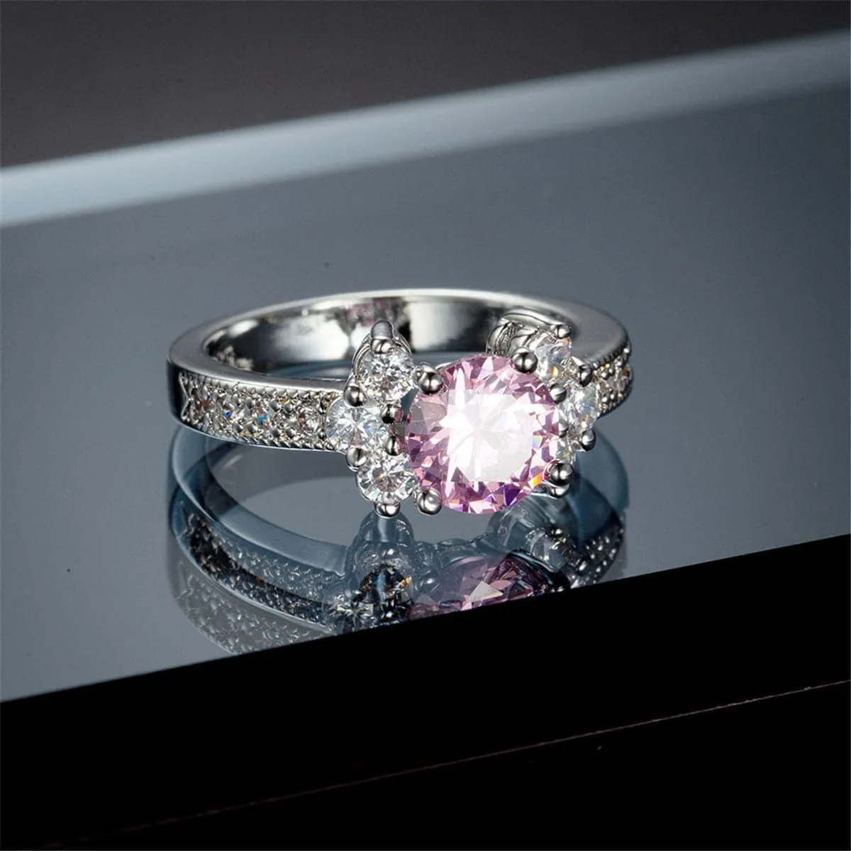 Pink Cubic Zirconia & Crystal Round Cluster-Side Ring sold by Zulily product image thumbnail 2