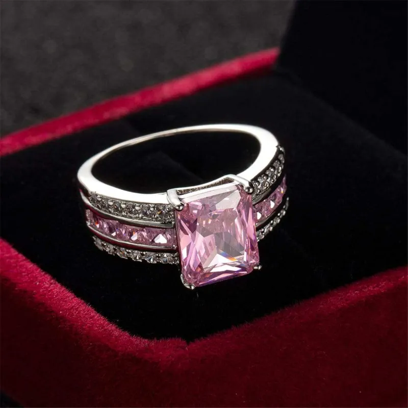 Pink Cubic Zirconia & Crystal Three-Row Radient-Cut Ring made by Zulily