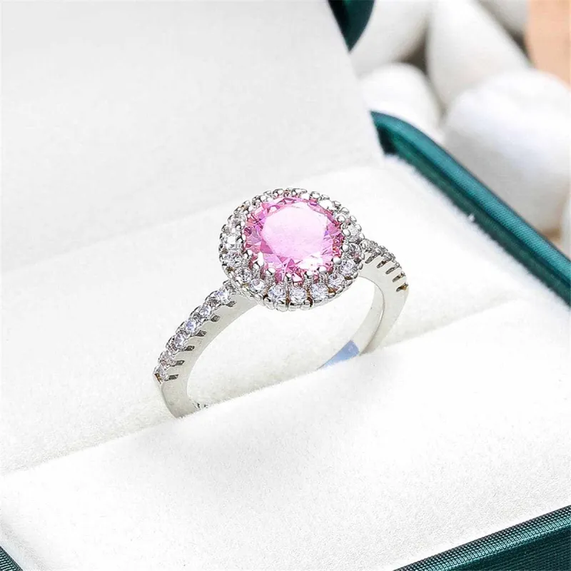 Pink Cubic Zirconia & Crystal Halo Prong Round Ring made by Zulily