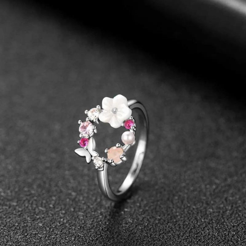 Pink Cubic Zirconia & Pearl Silvertone Floral Open-Circle Ring made by Zulily