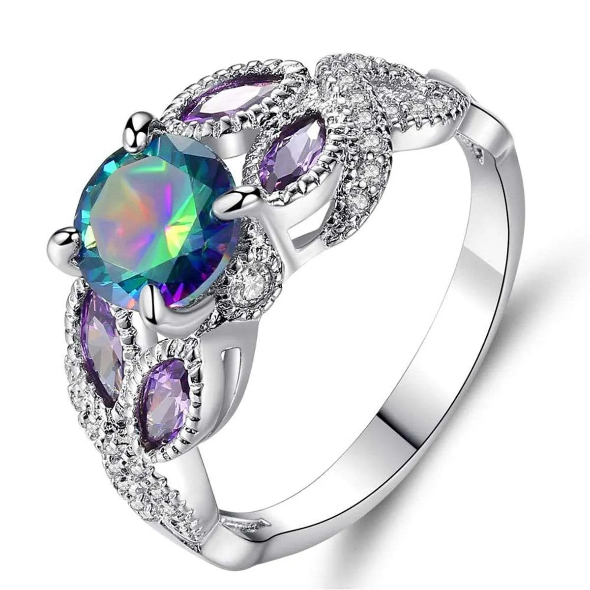 Purple & Blue Crystal Silvertone Flower Ring sold by Zulily product image thumbnail 5