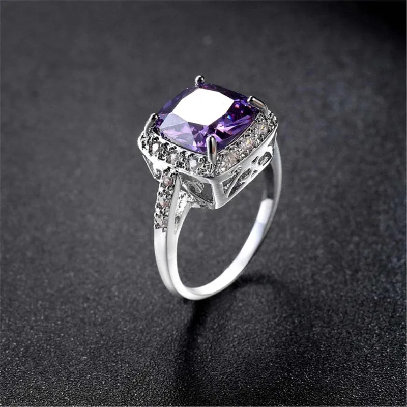 Purple Crystal & Cubic Zirconia Halo Princess-Cut Ring made by Zulily