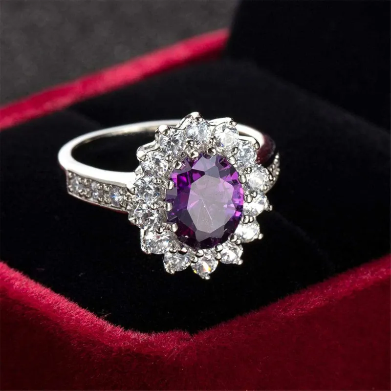 Purple Crystal & Cubic Zirconia Flower Ring made by Zulily
