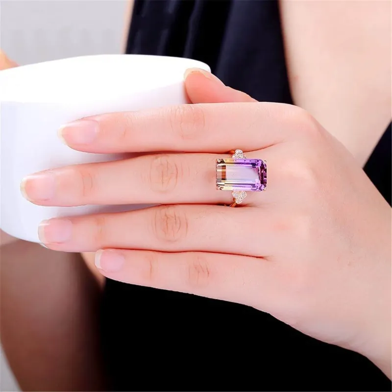 Purple Crystal & Cubic Zirconia Rose Goldtone Rectangle Ring made by Zulily