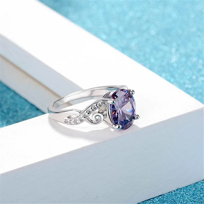 Purple Crystal & Cubic Zirconia Oval-Cut Promise Ring made by Zulily