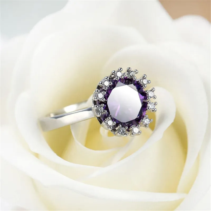 Purple Crystal & Cubic Zirconia Silvertone Sunflower Ring made by Zulily