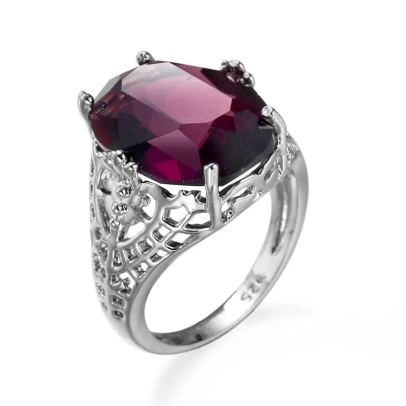 Purple Crystal & Silvertone Filigree Band Oval Ring made by Zulily