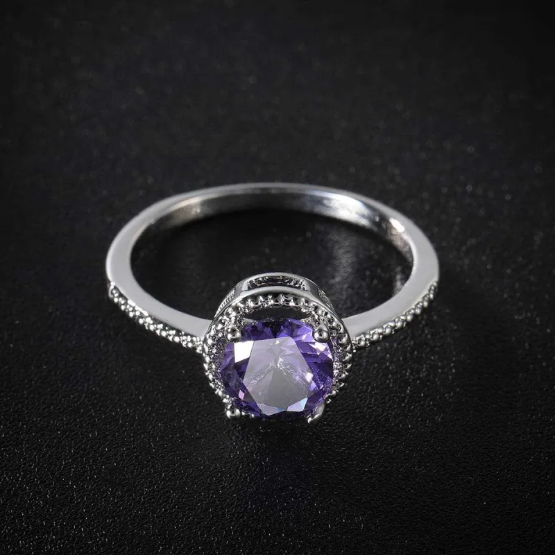 Purple Crystal & Cubic Zirconia Silvertone Halo Ring made by Zulily
