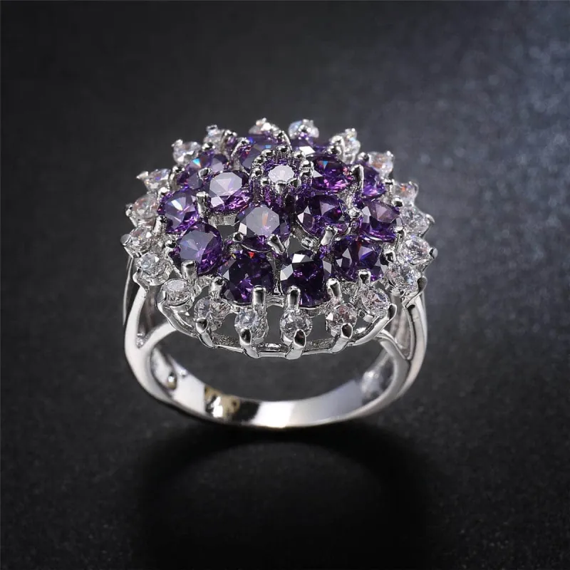 Purple Crystal & Cubic Zirconia Sunflower Ring made by Zulily
