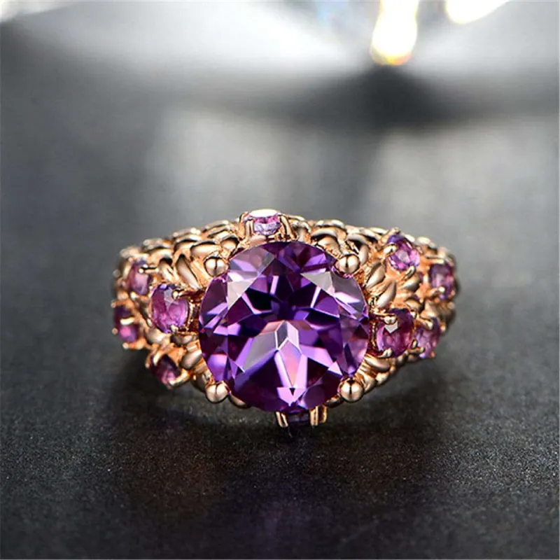 Purple Crystal & Rose Goldtone Seed-Texture Ring made by Zulily