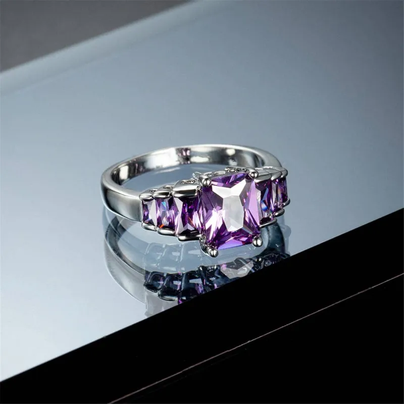 Purple Crystal & Silvertone Five-Stone Radiant-Cut Ring made by Zulily