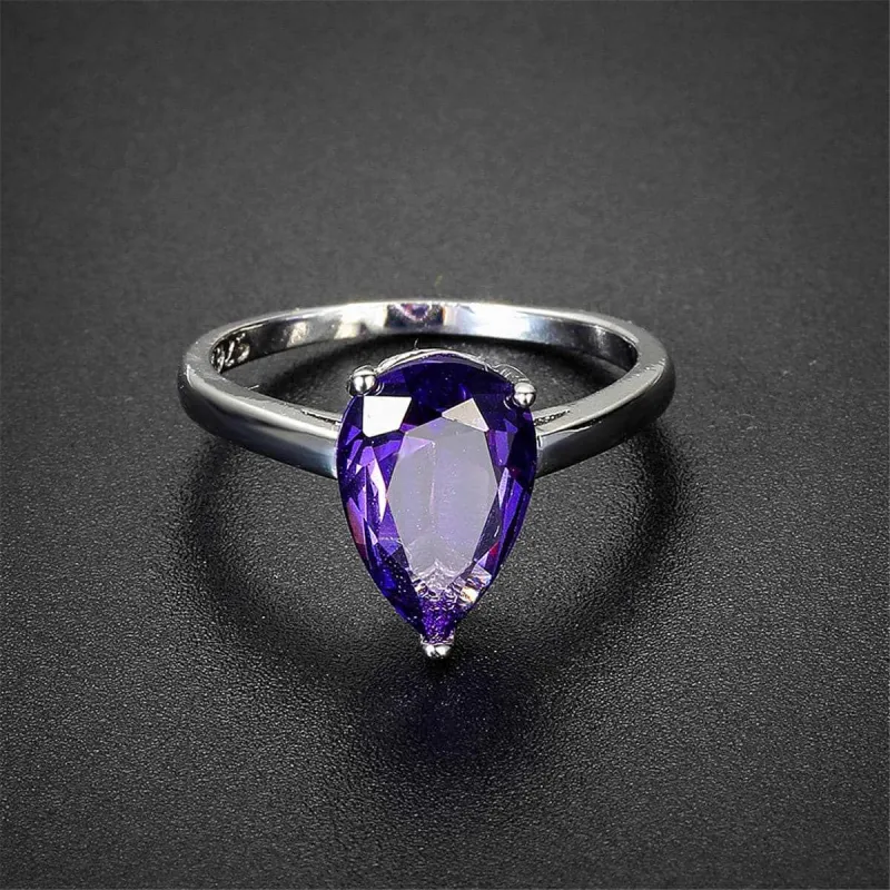 Purple Crystal & Silvertone Pear-Cut Ring made by Zulily