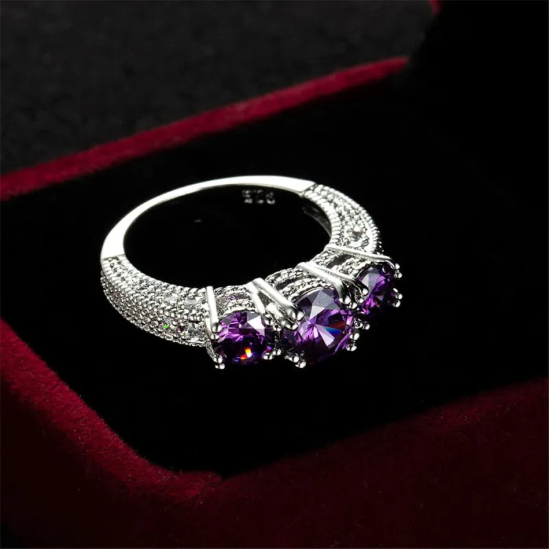 Purple Crystal & Silvertone Three-Stone Ring made by Zulily