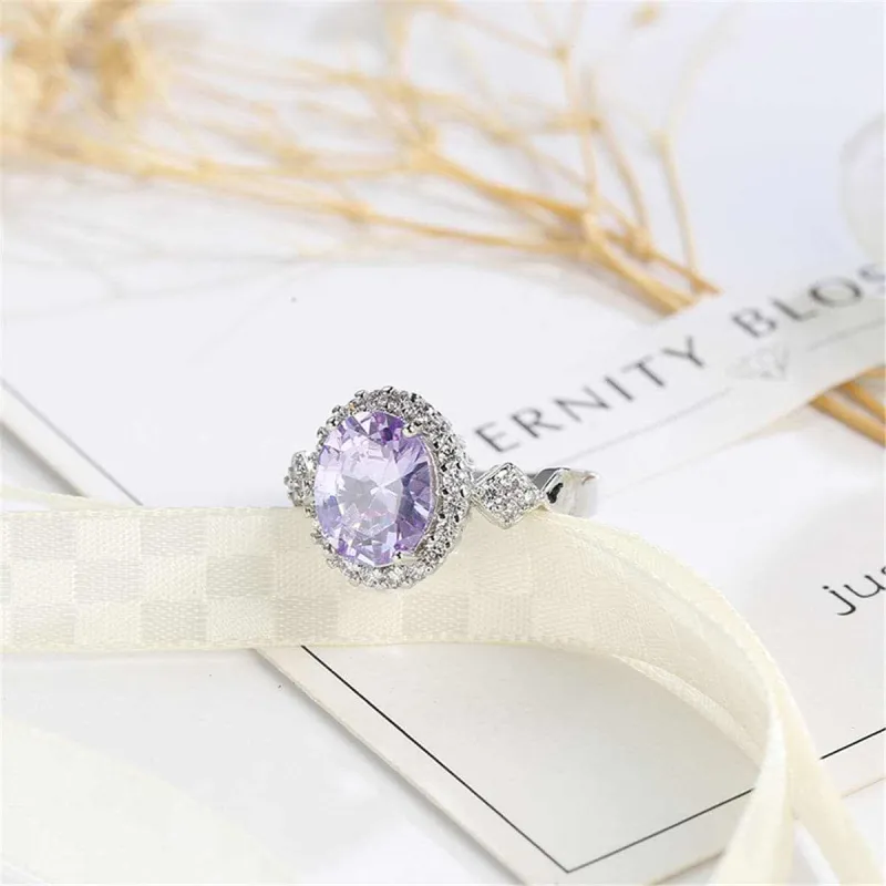 Purple Cubic Zirconia & Crystal Halo Oval Ring made by Zulily