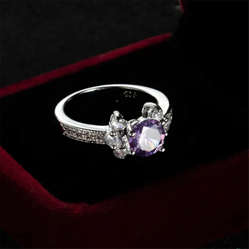 Purple Cubic Zirconia & Crystal Round Cluster-Side Ring made by Zulily