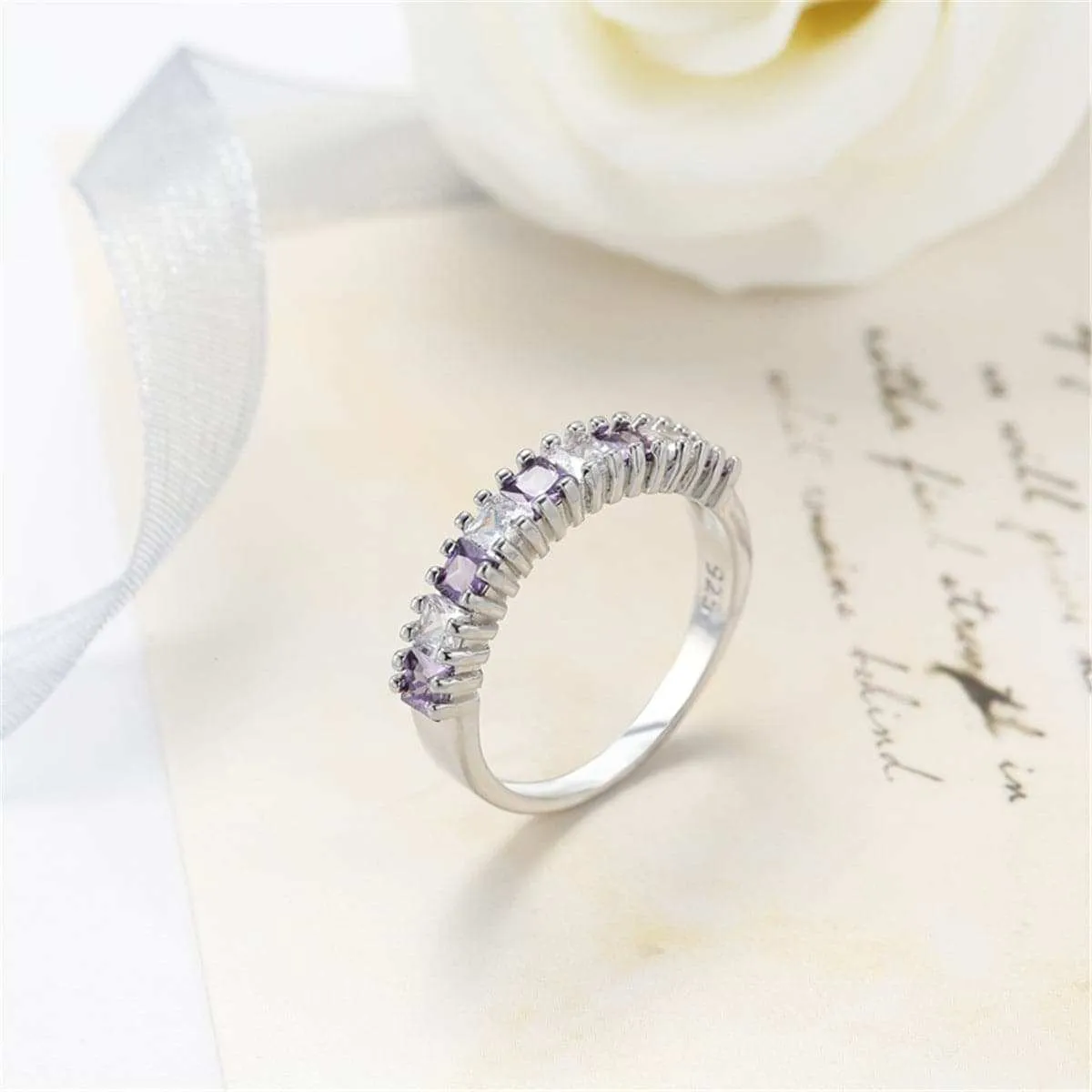 Purple Crystal Princess-Cut Line Ring sold by Zulily product image thumbnail 4