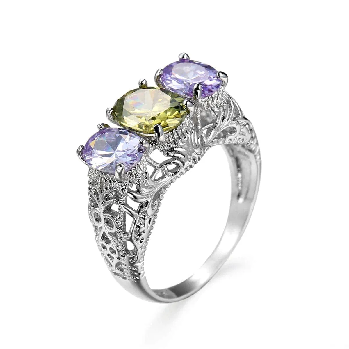 Purple Crystal & Silvertone Triple Oval Filigree Ring sold by Zulily product image thumbnail 2