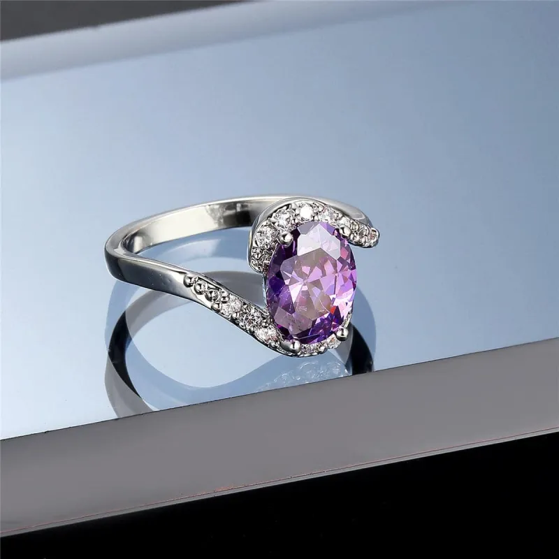 Purple Cubic Zirconia & Crystal Curve Oval Ring made by Zulily