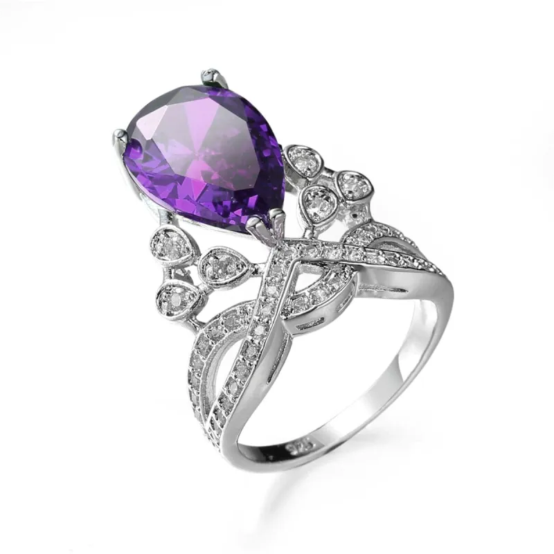 Purple Cubic Zirconia & Crystal Pear-Cut Statement Ring made by Zulily