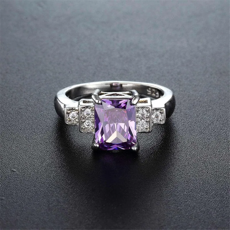 Purple Cubic Zirconia & Silvertone Rectangle Ring made by Zulily