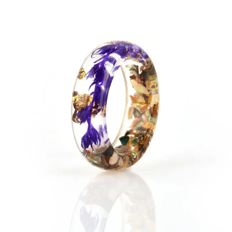 Purple Resin & Goldtone Dried Flower Stone Band Ring made by Zulily