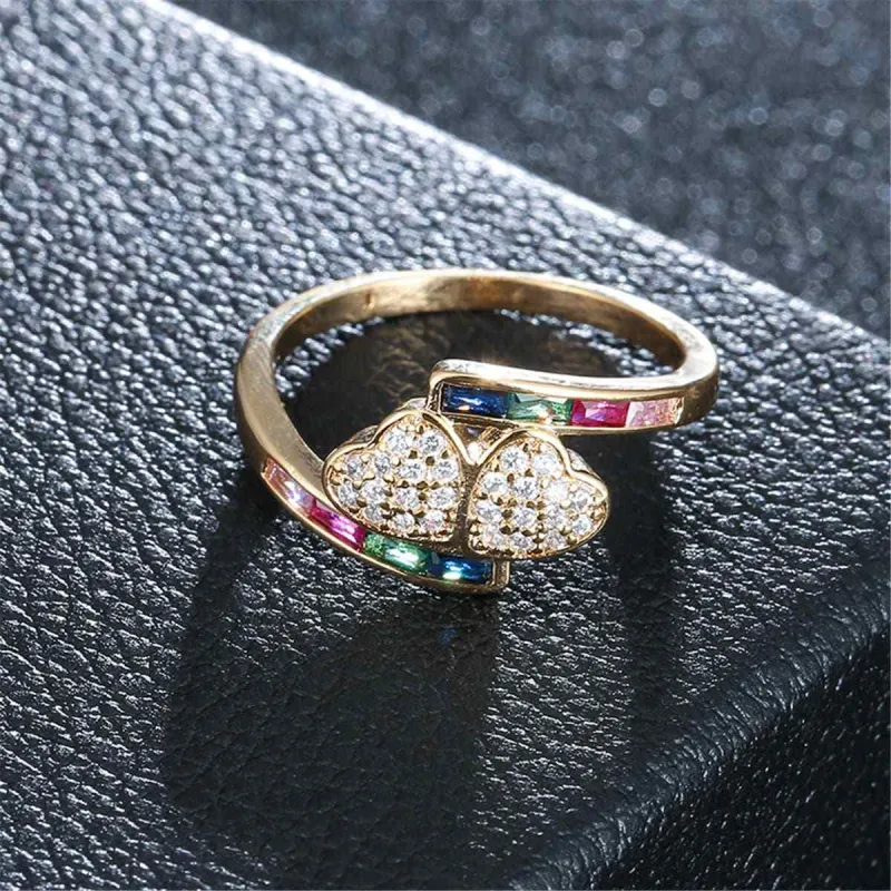 Rainbow Crystal & Cubic Zirconia Double-Heart Ring made by Zulily