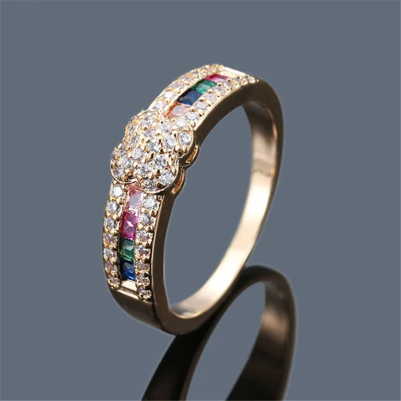 Rainbow Crystal & Cubic Zirconia Floral Band Ring made by Zulily