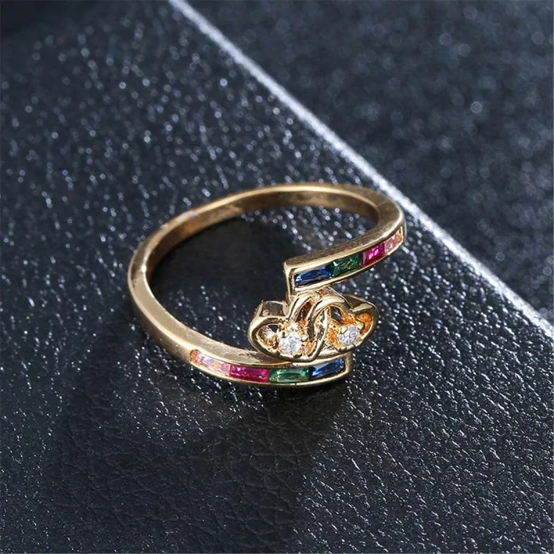 Rainbow Crystal & Cubic Zirconia Interlocking Hearts Ring made by Zulily
