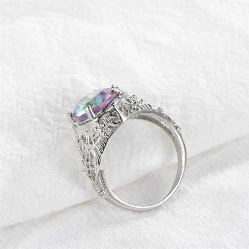 Purple Iridescent Crystal & Silvertone Oval-Cut Filigree Ring made by Zulily
