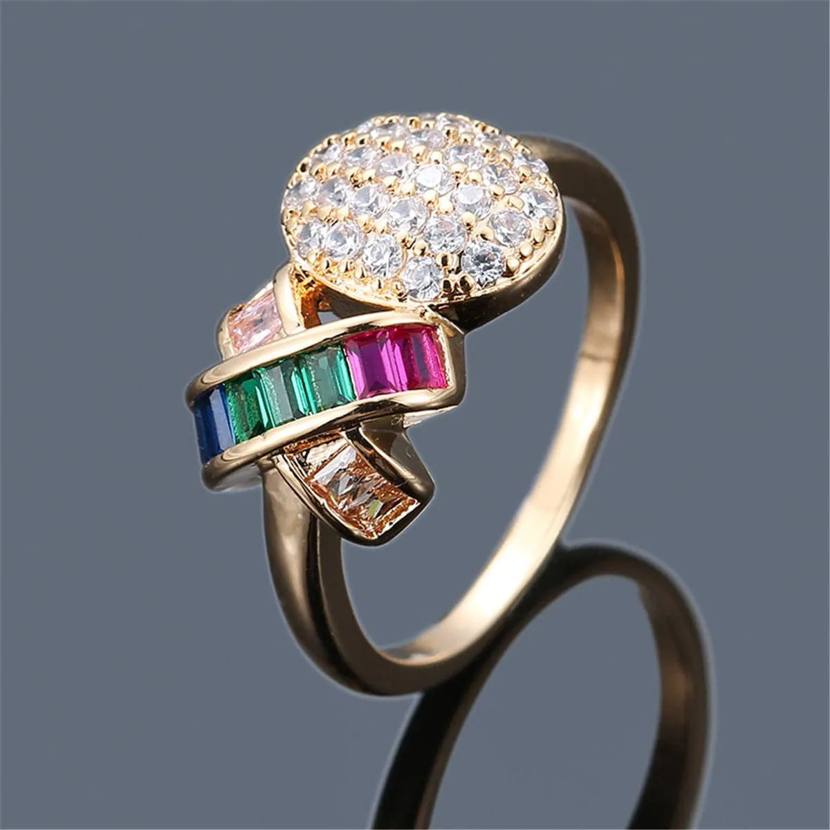 Rainbow Crystal & Cubic Zirconia Ball Ribbon Ring sold by Zulily product image thumbnail 4